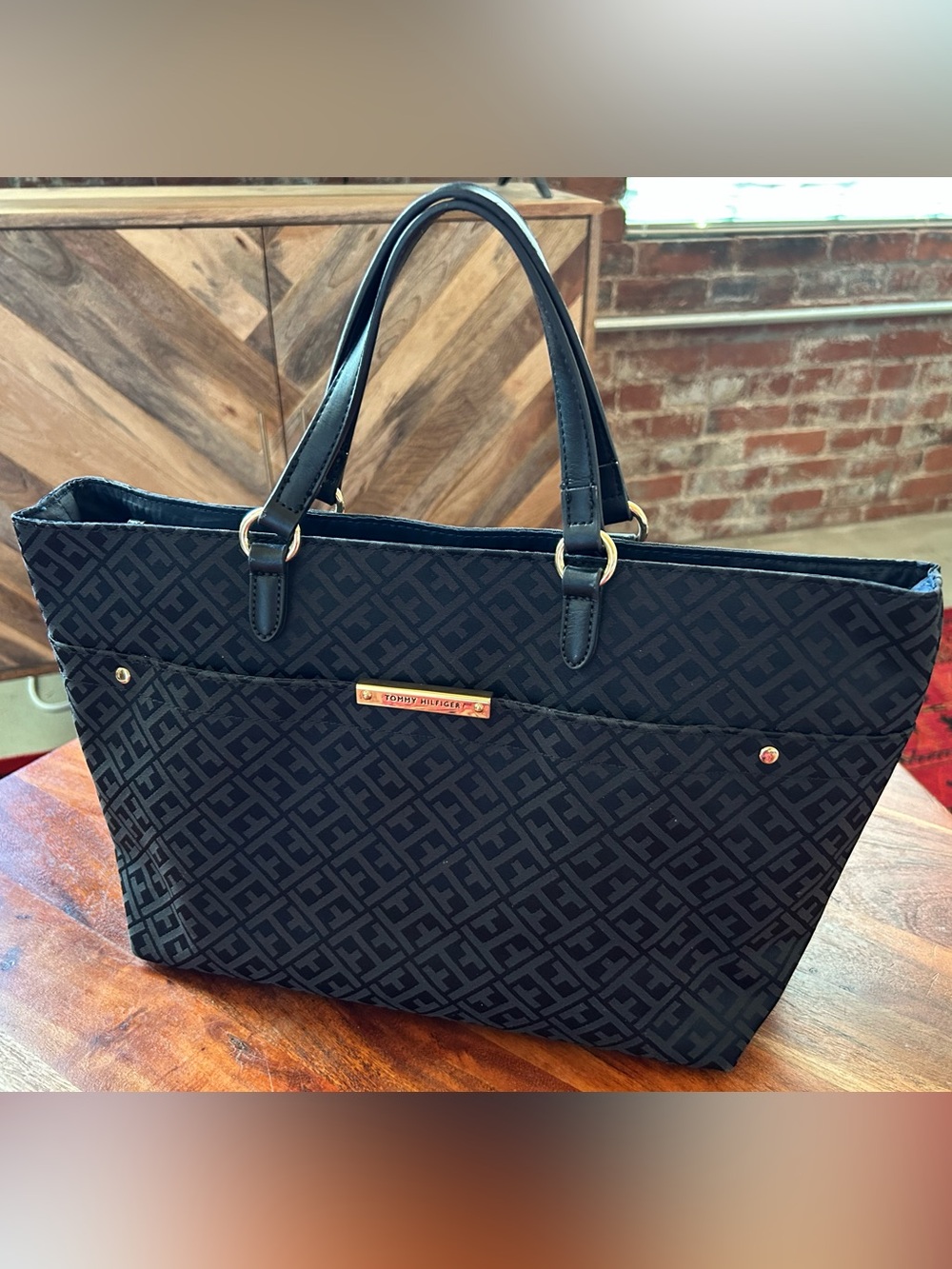 Tommy Hilfiger Black Monogram Tote MM